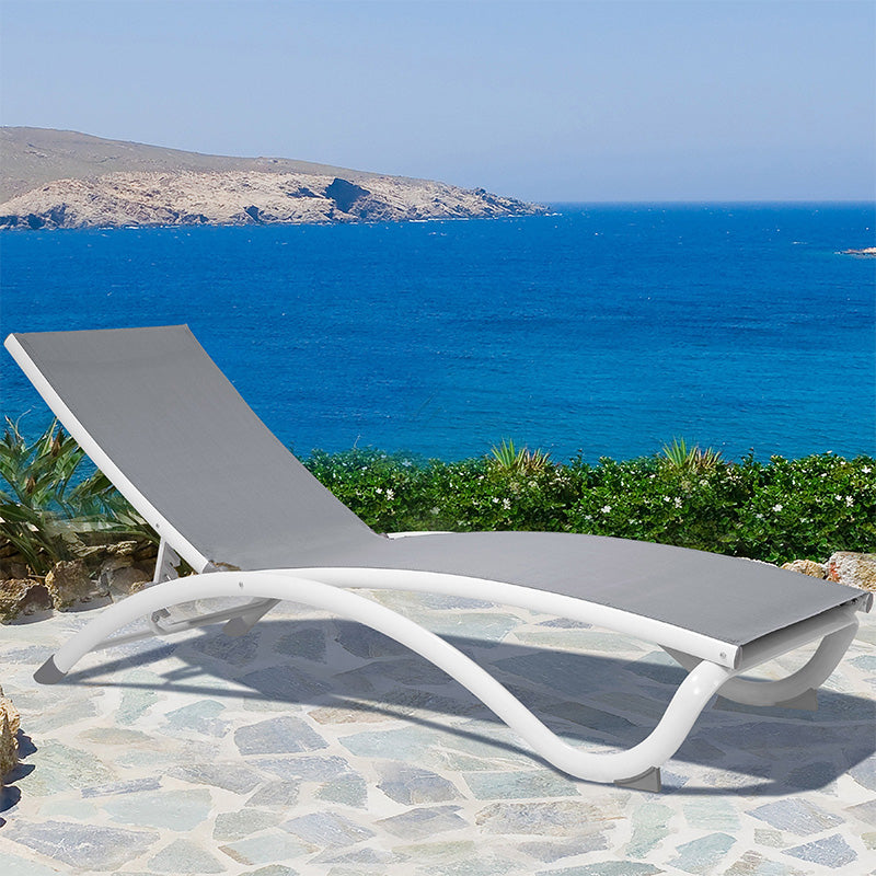 Hospitality Rattan Outdoor Archway Aluminum Sling White/Grey Adjustable Chaise Lounge (Set of 2)