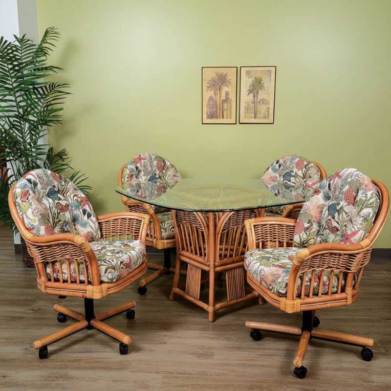 Alexander & Sheridan Bridgeport Natural Rattan Indoor 4-Person Dining Set with Cushions