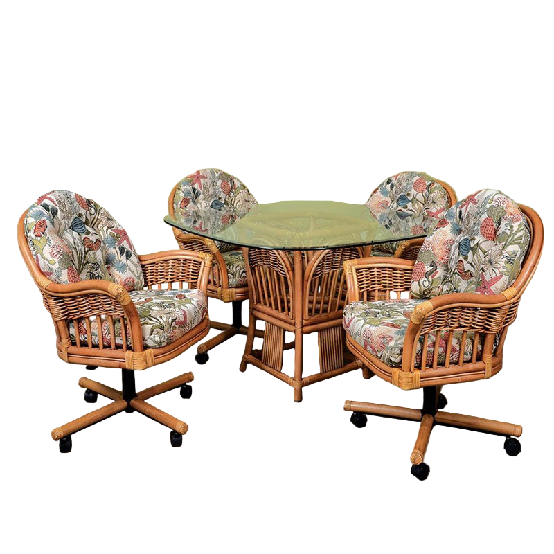 Alexander & Sheridan Bridgeport Natural Rattan Indoor 4-Person Dining Set with Cushions