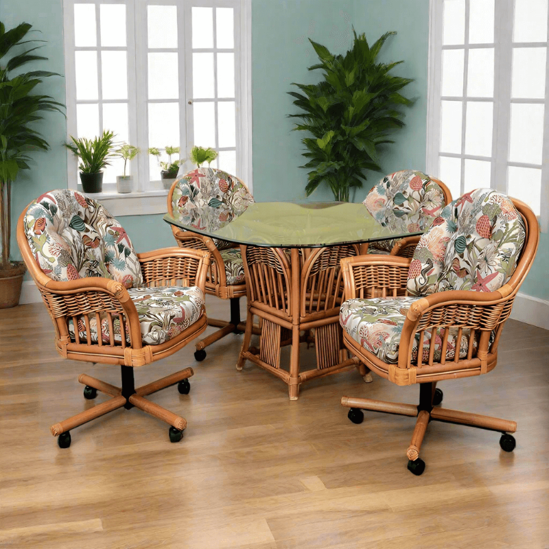 Alexander & Sheridan Bridgeport Natural Rattan Indoor 4-Person Dining Set with Cushions