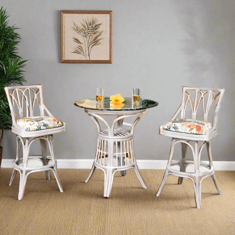Alexander & Sheridan Cuba Rattan Indoor 2-Person Armless Pub Set with Cushions