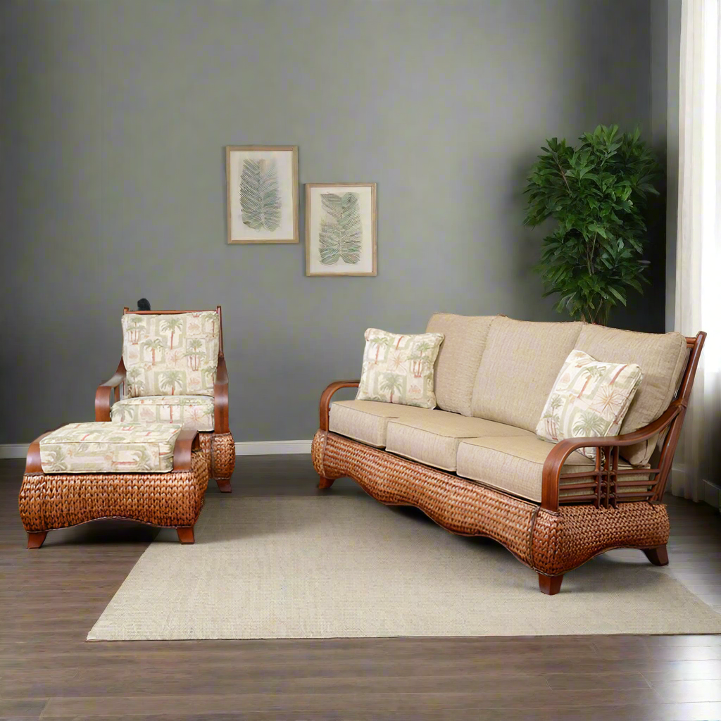 Alexander & Sheridan Key Largo Rattan Indoor 3-Piece Living Room Set