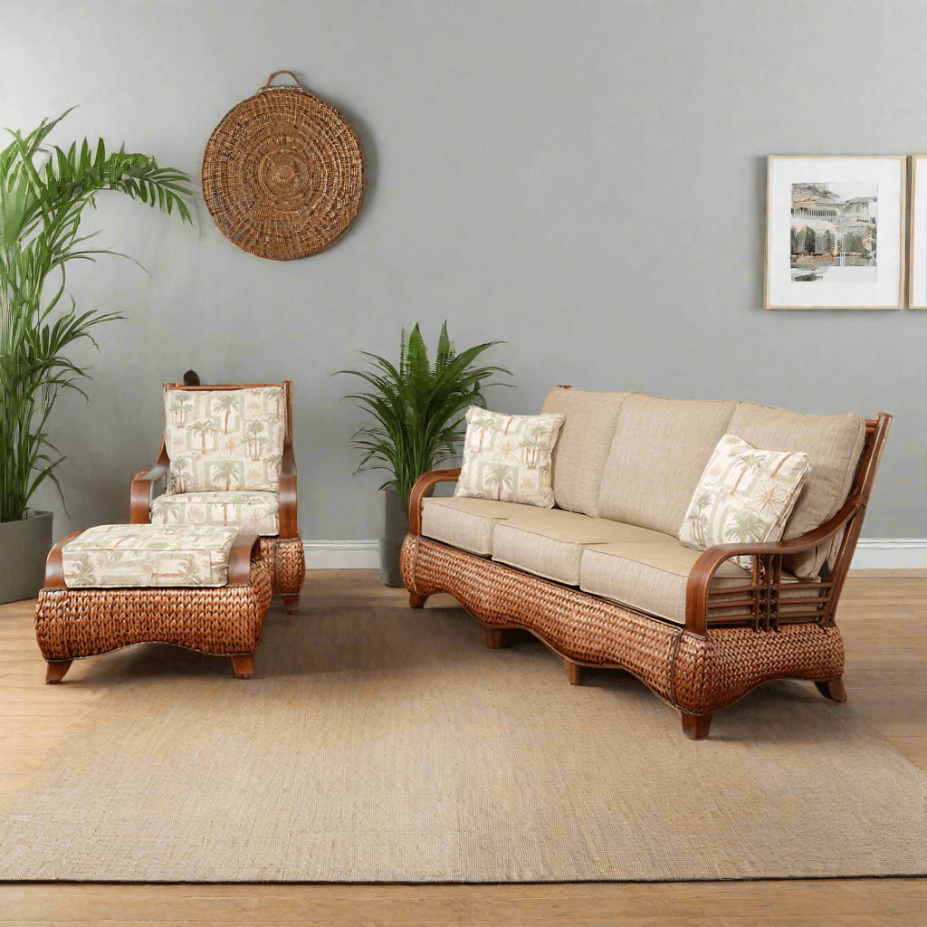 Alexander & Sheridan Key Largo Rattan Indoor 3-Piece Living Room Set