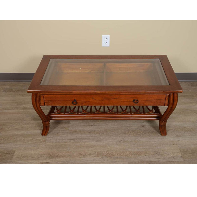 Alexander & Sheridan Cuba Rattan Indoor Sofa Table With Glass And Drawer