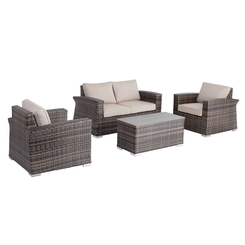 Alfresco Home Baily Resin Wicker Outdoor 4-Piece Loveseat Set with Sunbelievable Ostrich Cushions