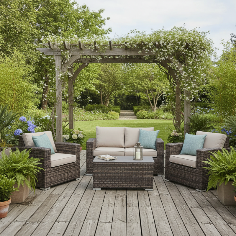 Alfresco Home Baily Resin Wicker Outdoor 4-Piece Loveseat Set with Sunbelievable Ostrich Cushions