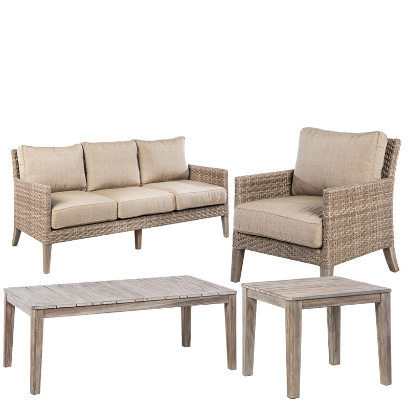 Alfresco Home Cornwall Woven Wood Deep Seating Conversation Set w/ Taupe Cushions