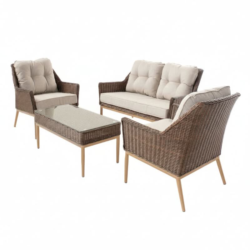 Alfresco Home Eva Wicker Aluminum Outdoor 4-Person Loveseat Set With Cushion