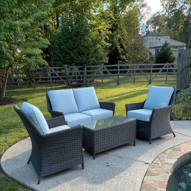 Alfresco Home Joanie Espresso Wicker Aluminum Outdoor 4-Person Conversation Set