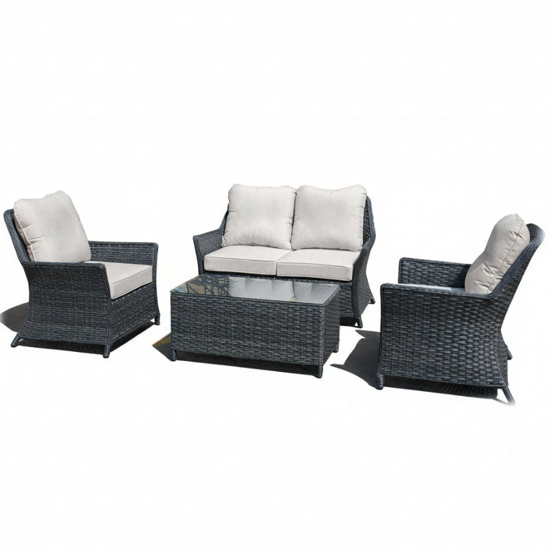 Alfresco Home Joanie Espresso Wicker Aluminum Outdoor 4-Person Conversation Set