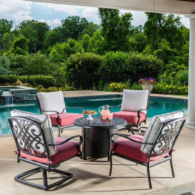 Alfresco Home Kinsale Cast Aluminum Outdoor 36" Round Fire Pit Table Blacksmith
