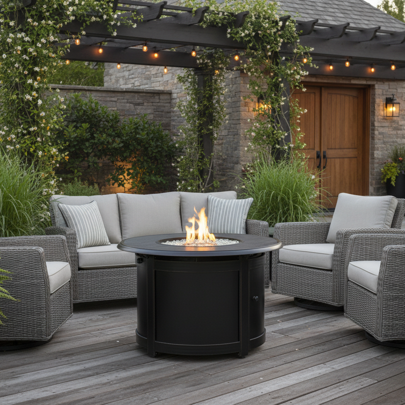 Alfresco Home Manchester Cast Aluminum Outdoor 36″ Blacksmith Round Fire Pit Table