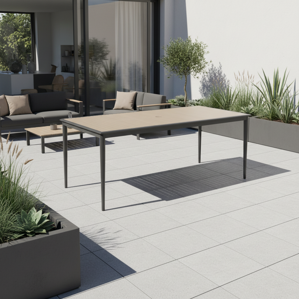 Alfresco Home Oden Polywood Outdoor Rectangular Dining Table with Umbrella Hole