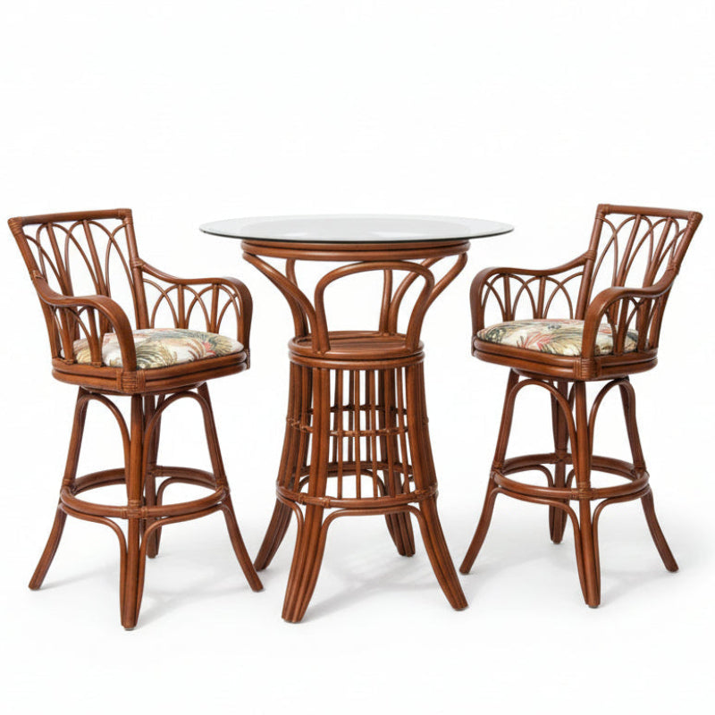 Alexander & Sheridan Cuba Rattan Indoor 2-Person Pub Set with Arms and Cushions