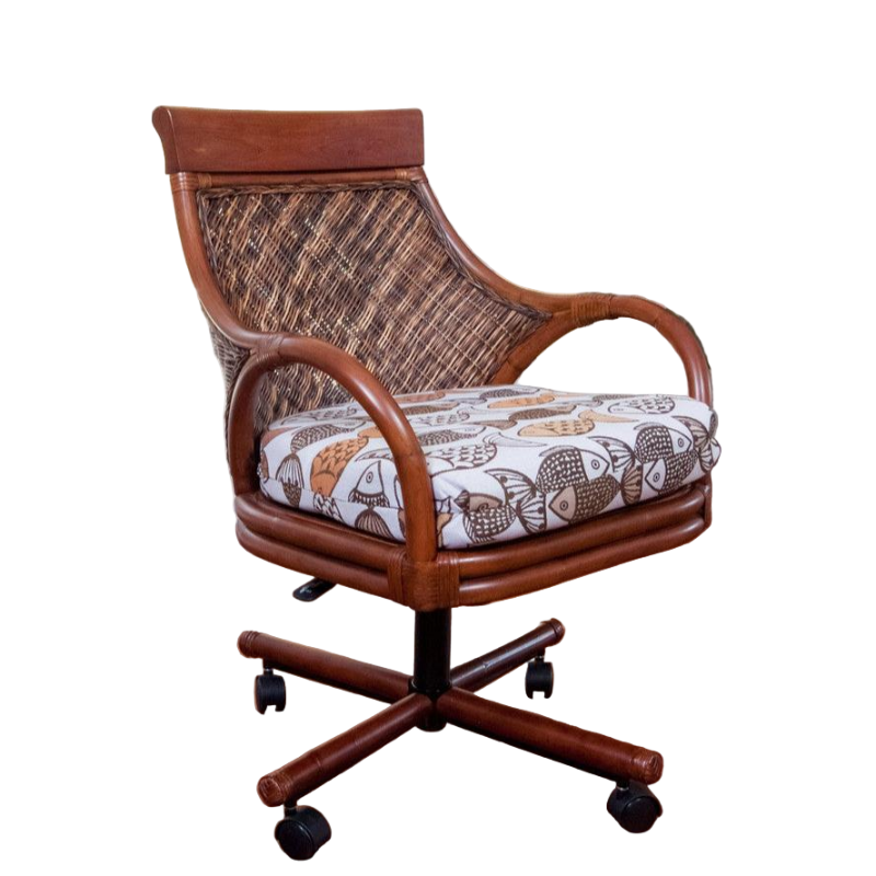 Alexander & Sheridan Bermuda Natural Rattan Indoor Tilt Swivel Caster Dining Chair with Cushion