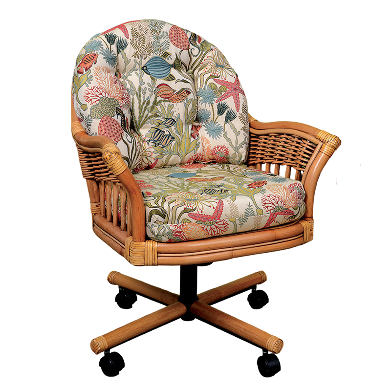 Alexander & Sheridan Bridgeport Natural Rattan Indoor Tilt Swivel Caster Dining Chair with Cushion