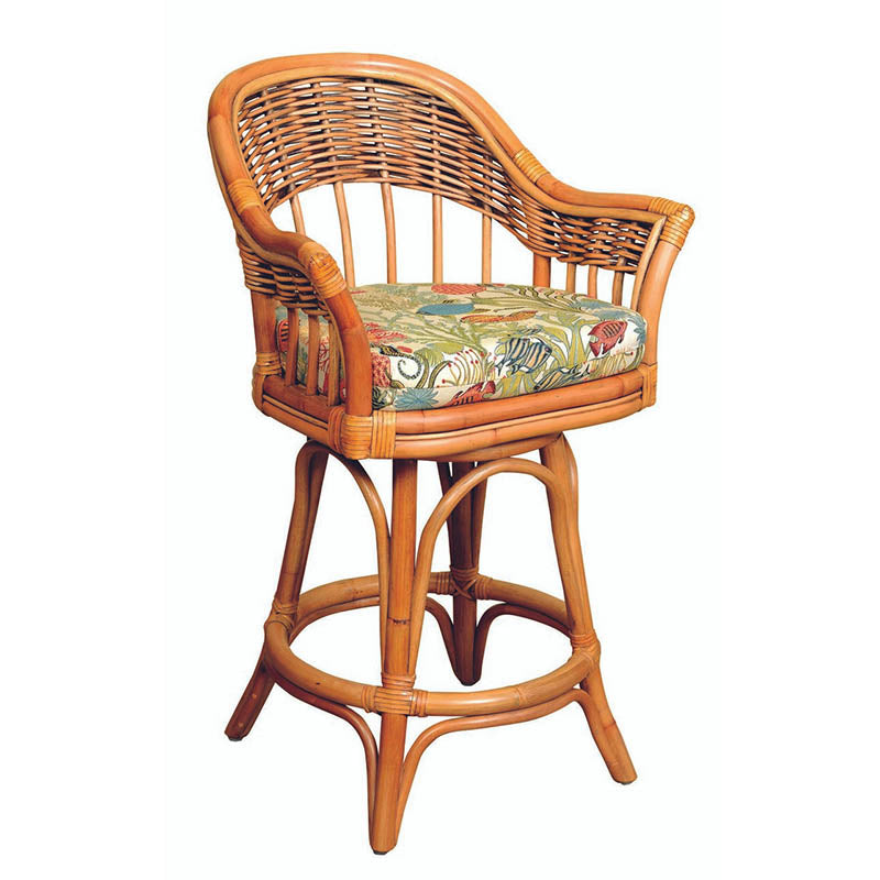 Alexander & Sheridan Bridgeport Natural Rattan Indoor 24" Bar Stool with Cushion