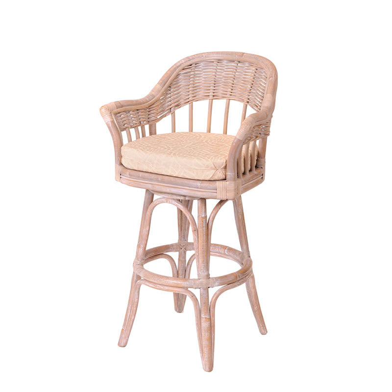 Alexander & Sheridan Bridgeport Natural Rattan Indoor 24" Bar Stool with Cushion