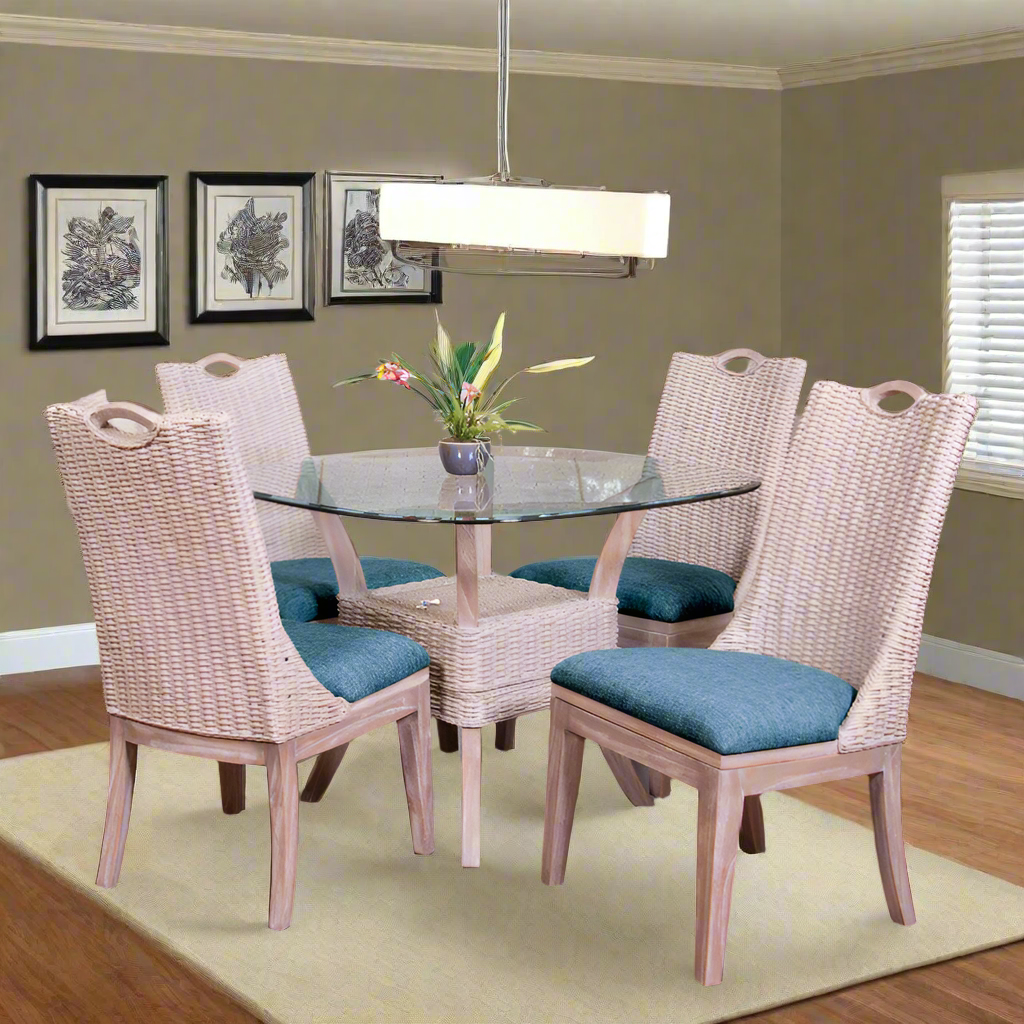 Alexander & Sheridan Belize Natural Rattan Indoor 4-Person Dining Set with Cushions