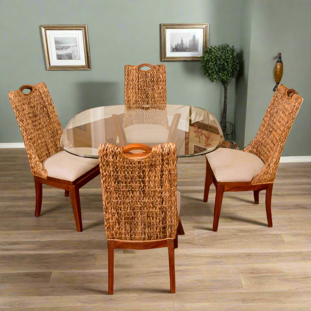 Alexander & Sheridan Belize Natural Rattan Indoor 4-Person Dining Set with Cushions