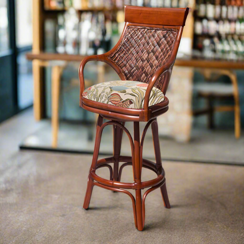 Alexander & Sheridan Bermuda Natural Rattan Indoor 30" Bar Stool with Cushion