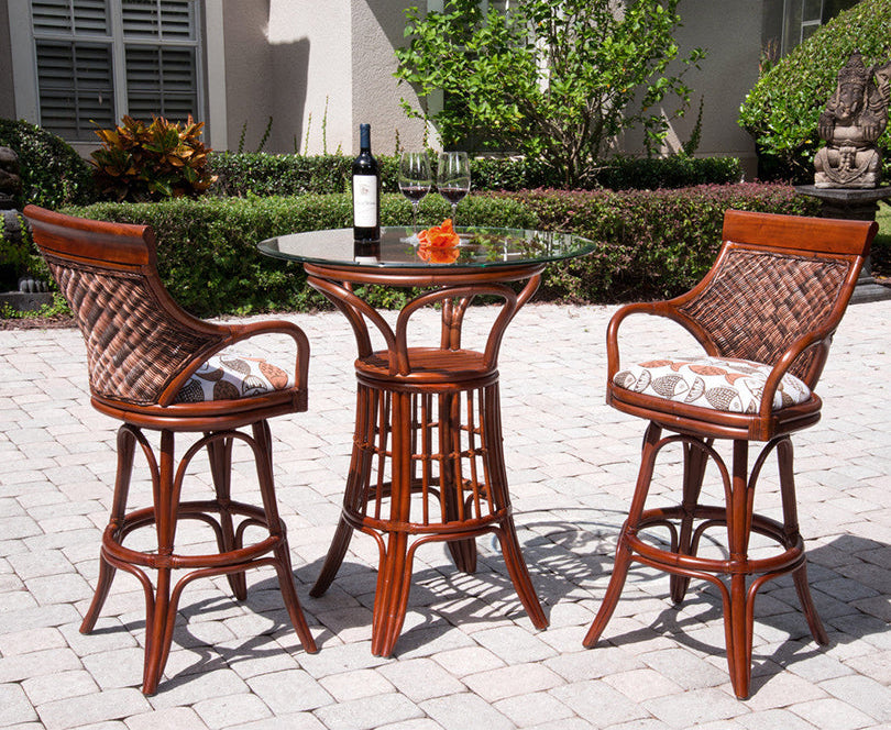 Alexander & Sheridan Bermuda Natural Rattan Indoor 2-Person Pub Set with Cushions