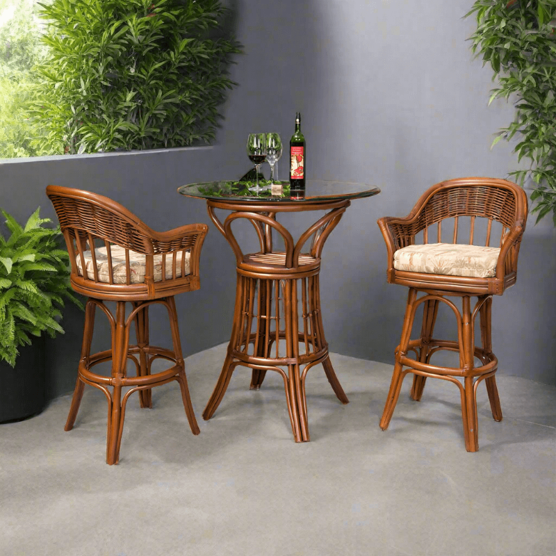 Alexander & Sheridan Bridgeport Natural Rattan Indoor 2-Person Pub Set with Cushions