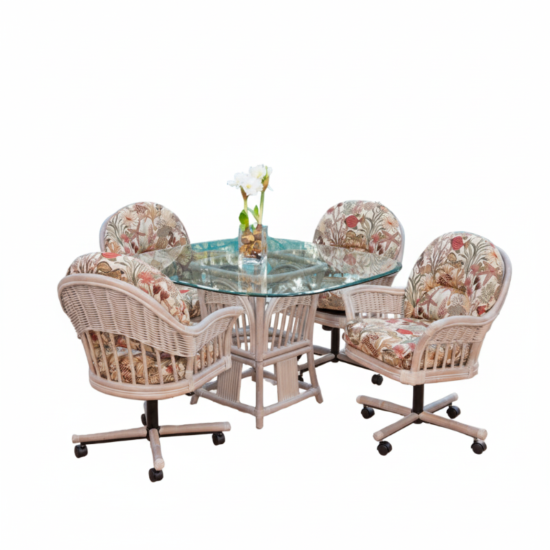 Alexander & Sheridan Bridgeport Natural Rattan Indoor 4-Person Dining Set with Cushions