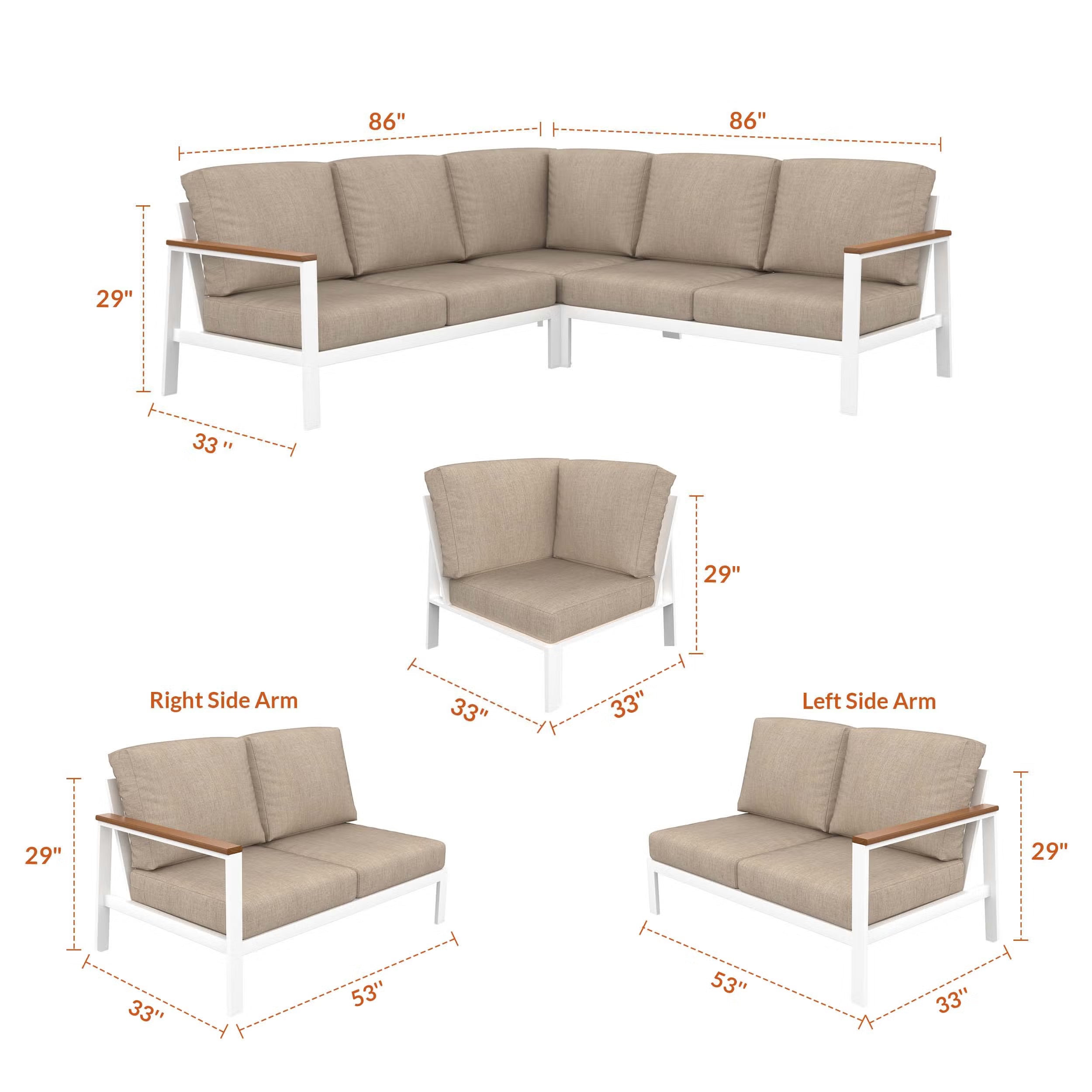 NorthCape International Brighton Aluminum Outdoor 5-Person Sectional Patio Set