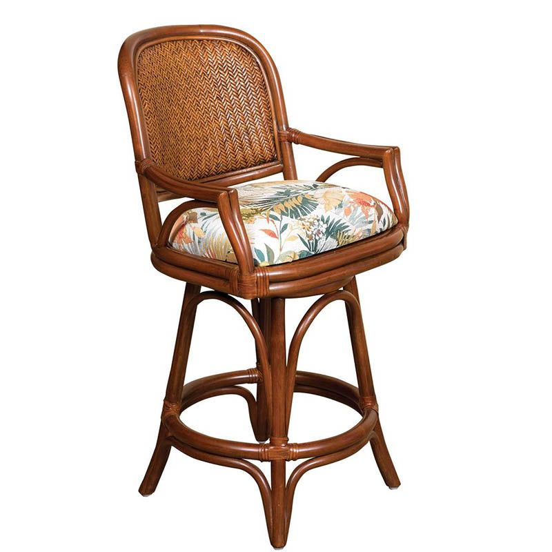 Alexander & Sheridan Cayman 24" Rattan Indoor Bar Stool with Arms and Cushion