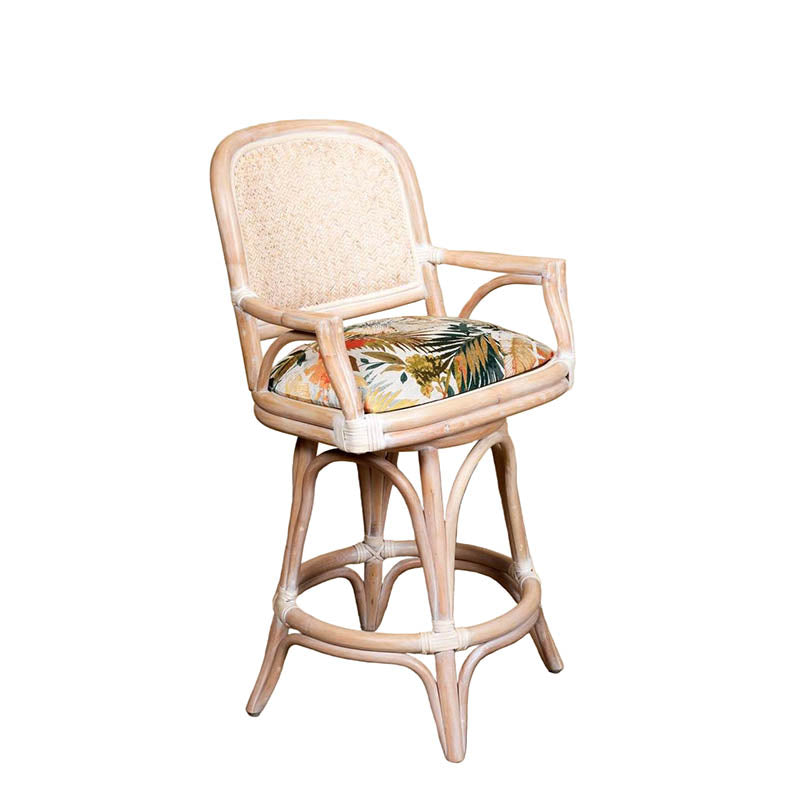 Alexander & Sheridan Cayman 24" Rattan Indoor Bar Stool with Arms and Cushion