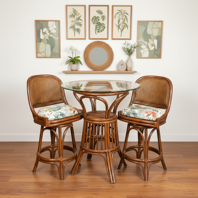 Alexander & Sheridan Cayman Rattan Indoor 2-Person Pub Set with Arms and Cushions