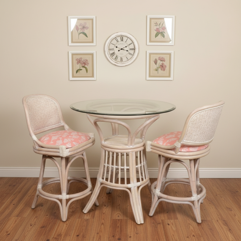 Alexander & Sheridan Cayman Rattan Indoor 2-Person Pub Set with Arms and Cushions