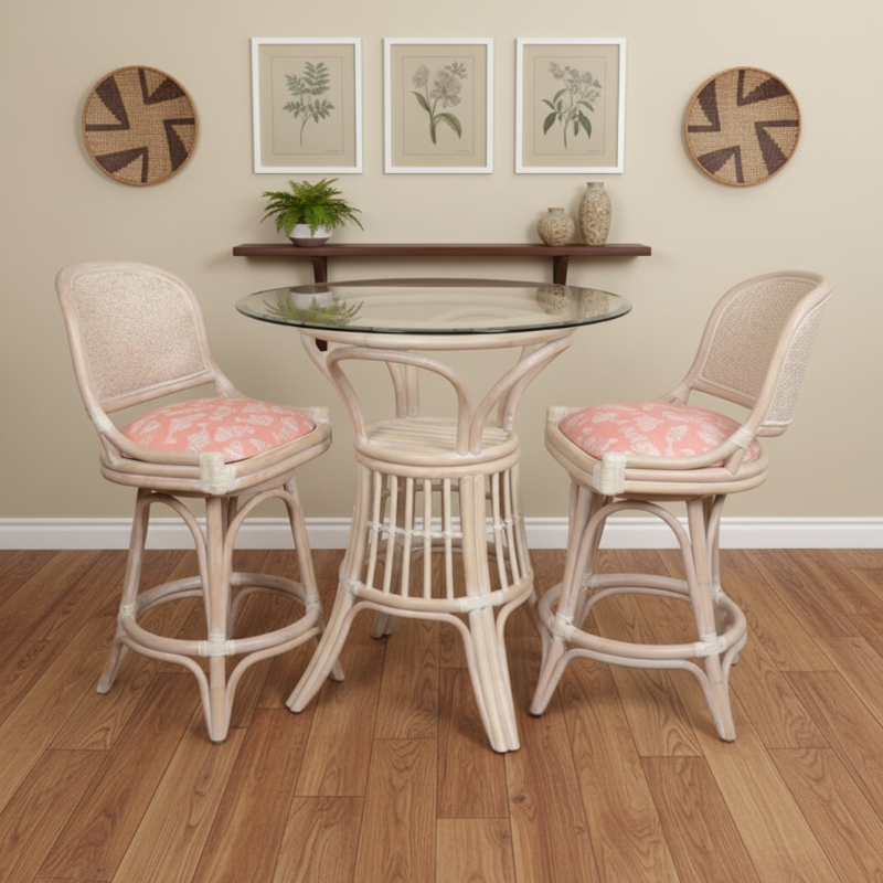 Alexander & Sheridan Cayman Rattan Indoor 2-Person Pub Set with Arms and Cushions