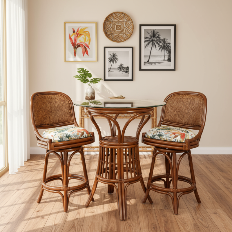 Alexander & Sheridan Cayman Rattan Indoor 2-Person Pub Set with Arms and Cushions
