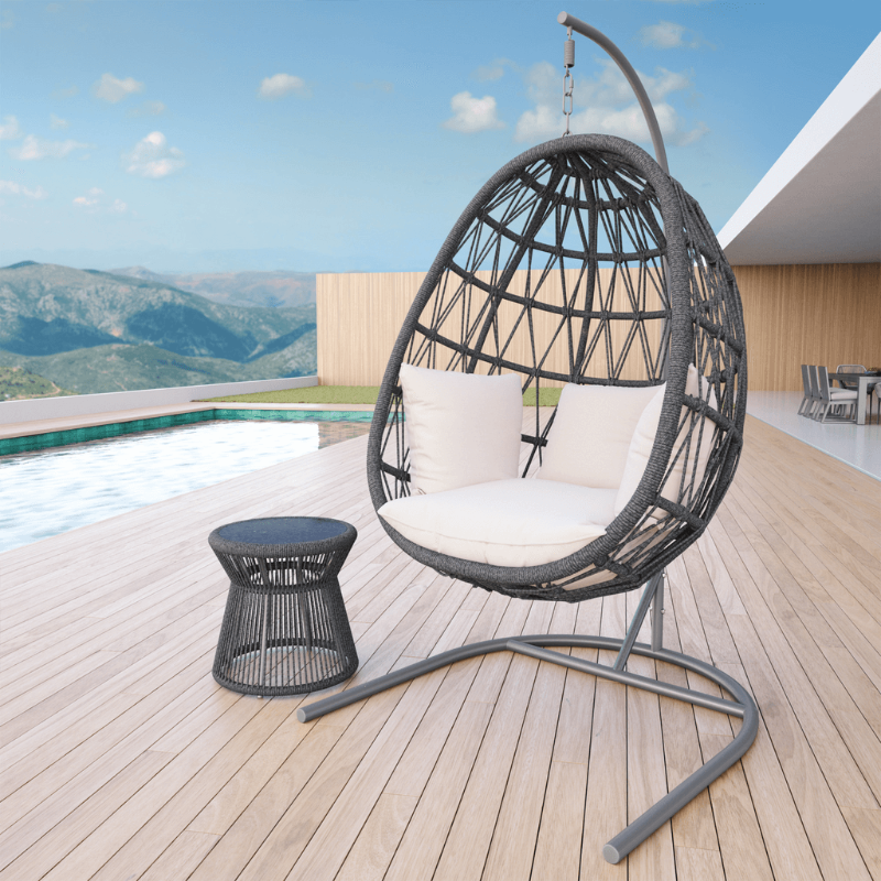 Sunset West Milano Aluminum and Rope Outdoor Hanging Chair and End Table Set