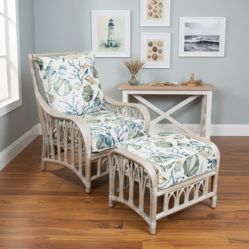 Alexander & Sheridan Cuba Rattan Indoor 2-Piece Lounge Chair Set with Cushions