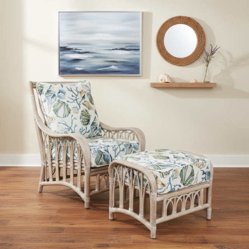 Alexander & Sheridan Cuba Rattan Indoor 2-Piece Lounge Chair Set with Cushions