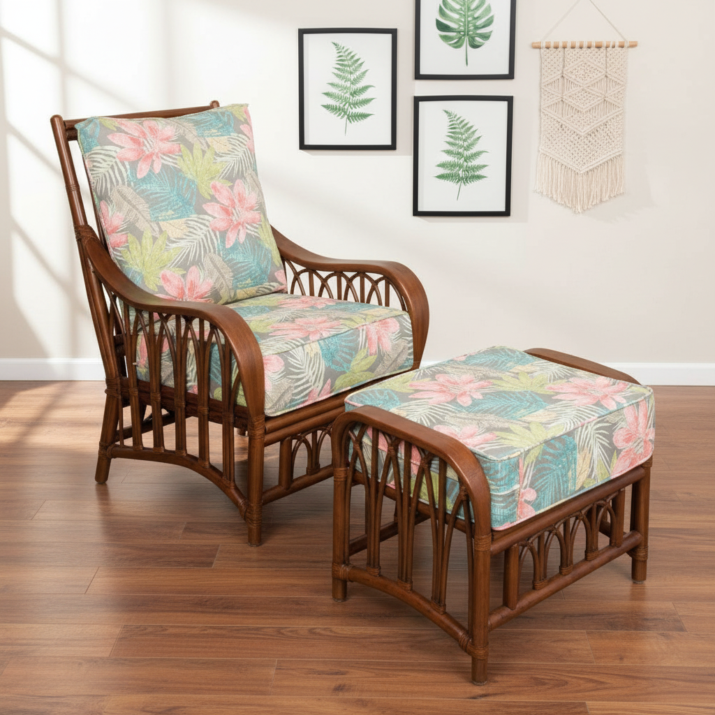 Alexander & Sheridan Cuba Rattan Indoor 2-Piece Lounge Chair Set with Cushions