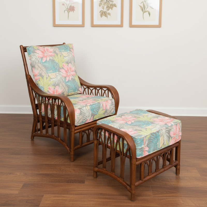 Alexander & Sheridan Cuba Rattan Indoor 2-Piece Lounge Chair Set with Cushions