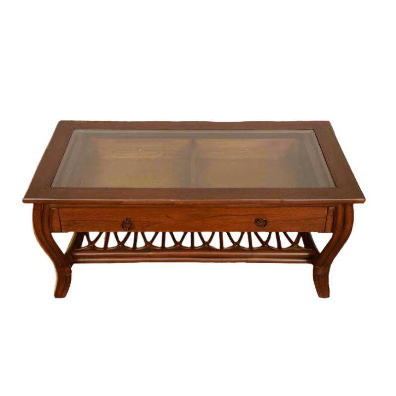 Alexander & Sheridan Cuba Rattan Indoor Cocktail Table with Glass Top and Drawer
