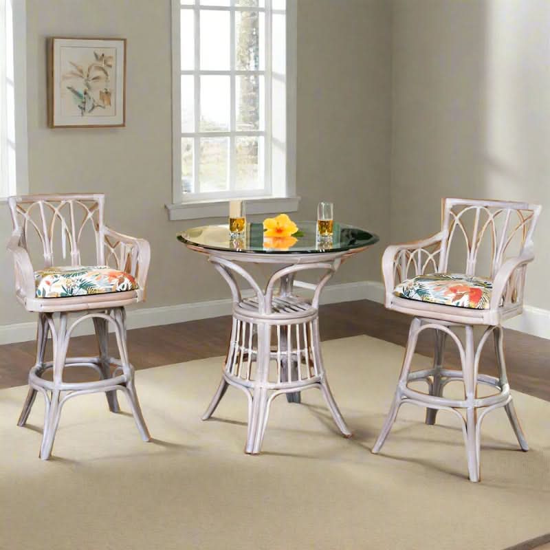 Alexander & Sheridan Cuba Rattan Indoor 2-Person Pub Set with Arms and Cushions