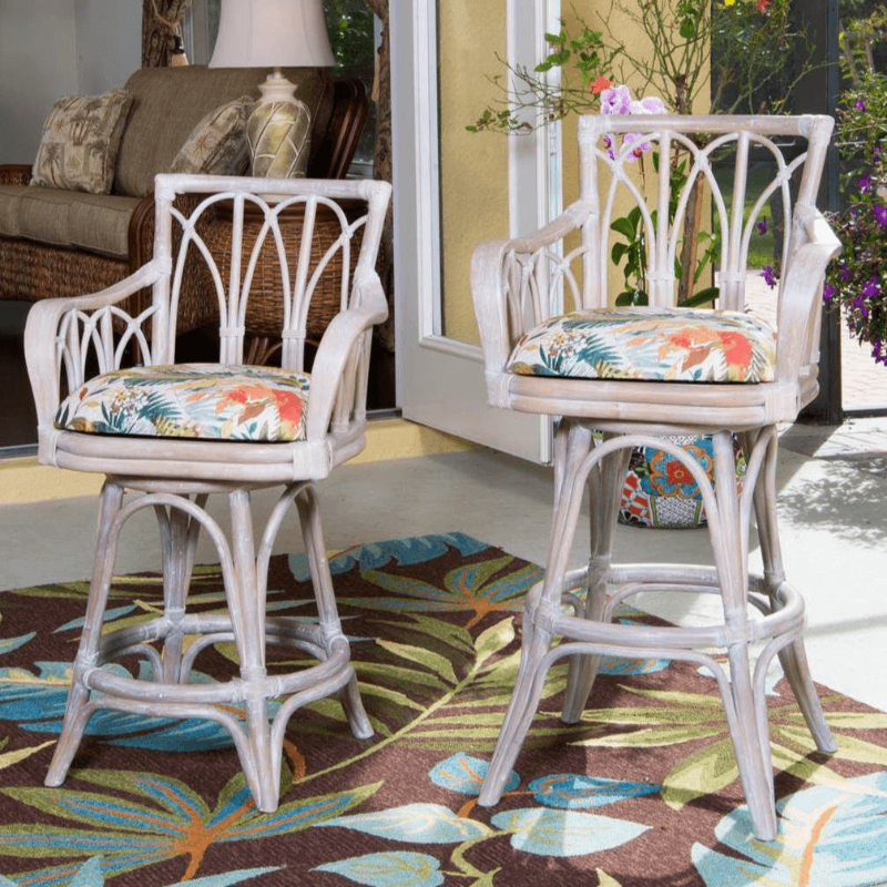 Alexander & Sheridan Cuba 30" Rattan Indoor Bar Stool with Arms and Cushion