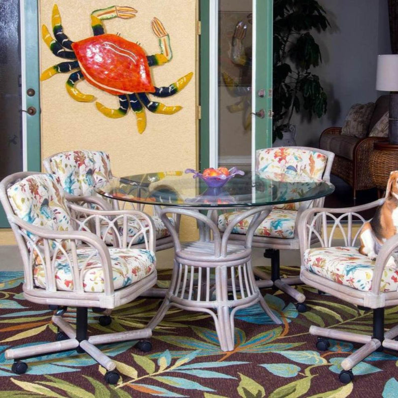Alexander & Sheridan Cuba Rattan Indoor 4-Person Armless Dining Set with Cushions