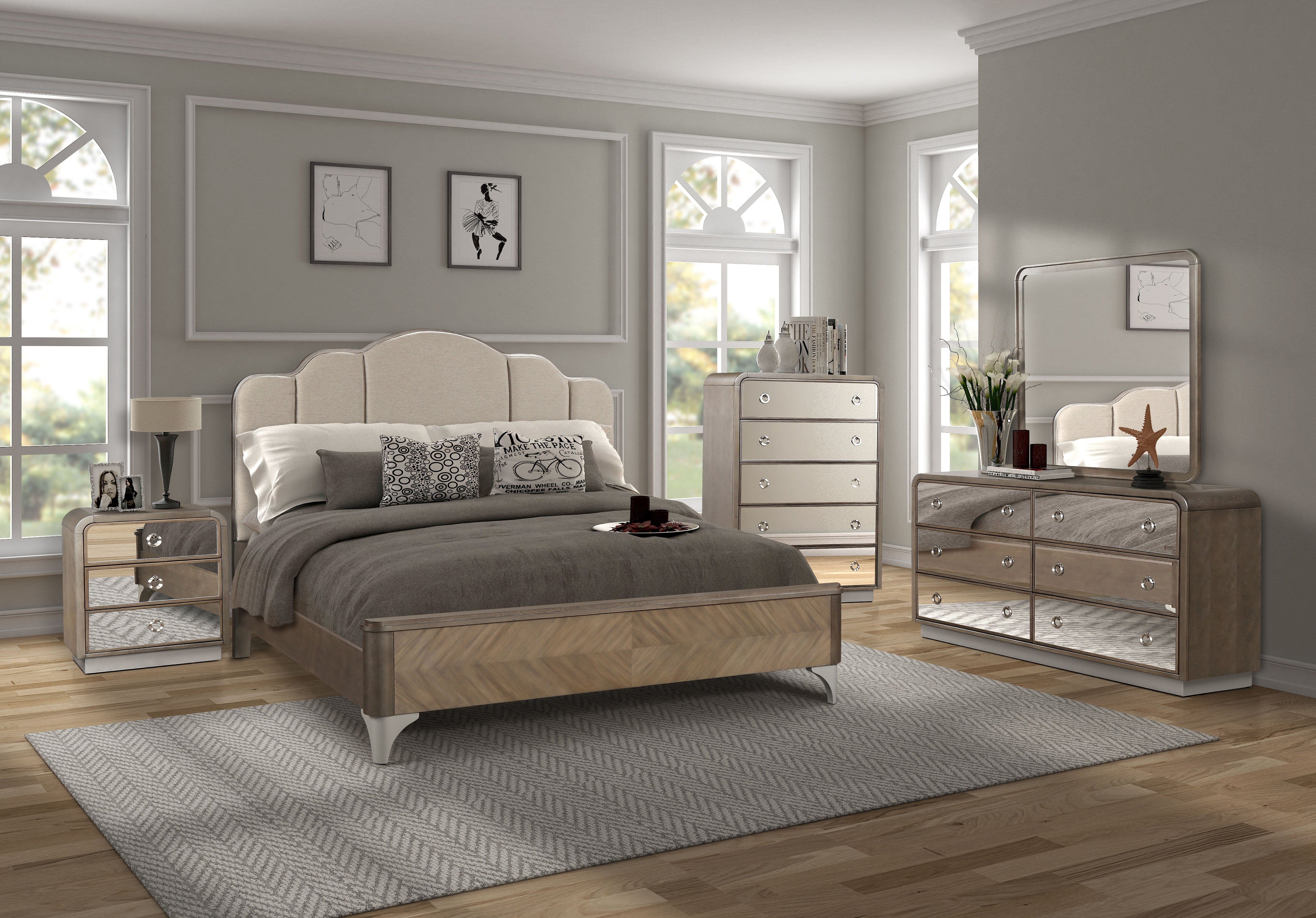 Oasis Home Cascade Upholstered Bed 5 Piece Queen SIze  Bedroom Set
