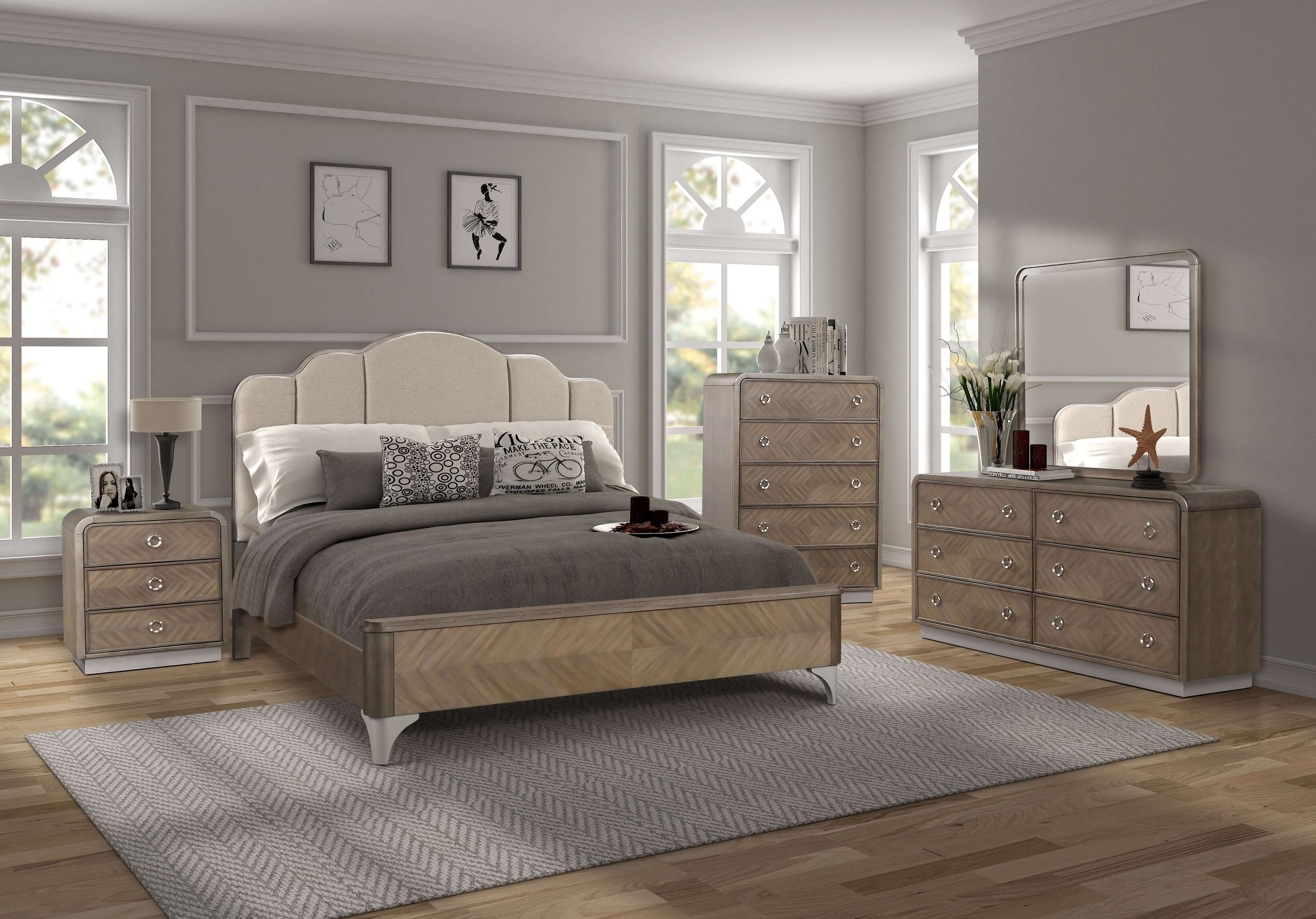 Oasis Home Cascade Upholstered Bed 4 Piece Queen Size Bedroom Set