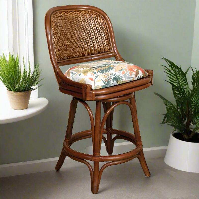 Alexander & Sheridan Cayman 24" Rattan Indoor Armless Bar Stool with Cushion