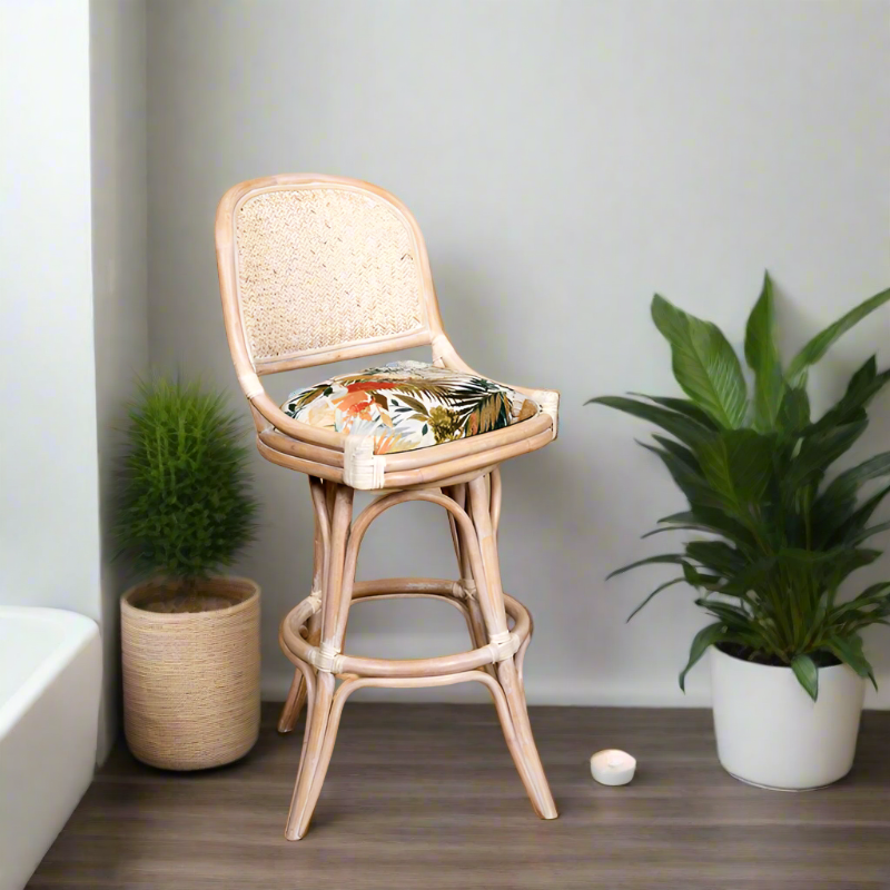 Alexander & Sheridan Cayman 30" Rattan Indoor Armless Bar Stool with Cushion