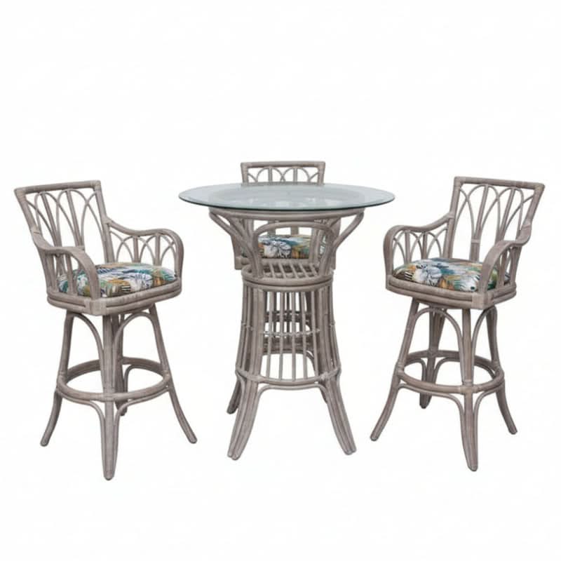 Alexander & Sheridan Cuba Rattan Indoor 2-Person Pub Set with Arms and Cushions