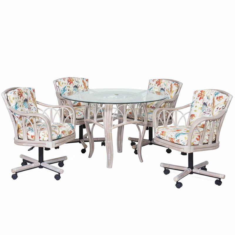Alexander & Sheridan Cuba Rattan Indoor 4-Person Tilt Swivel Caster Dining Set with Cushions